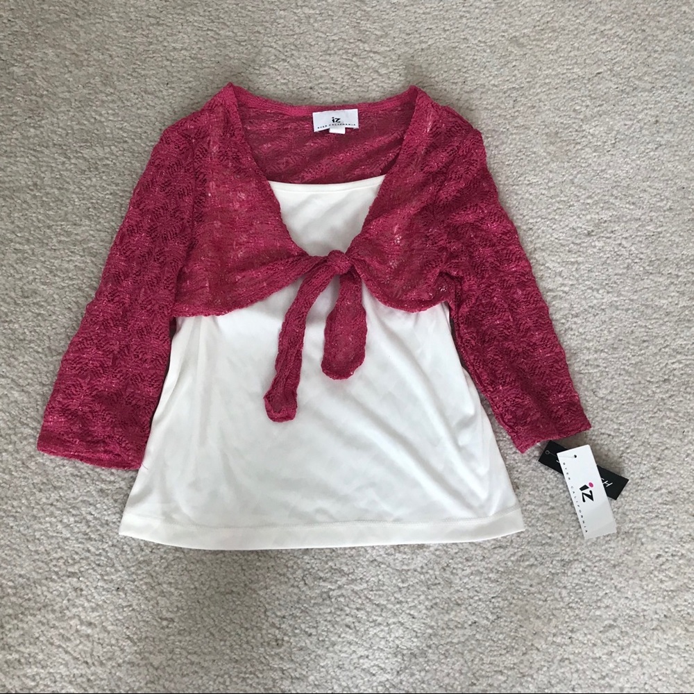 Iz Byer attached camisole and lace tie shirt